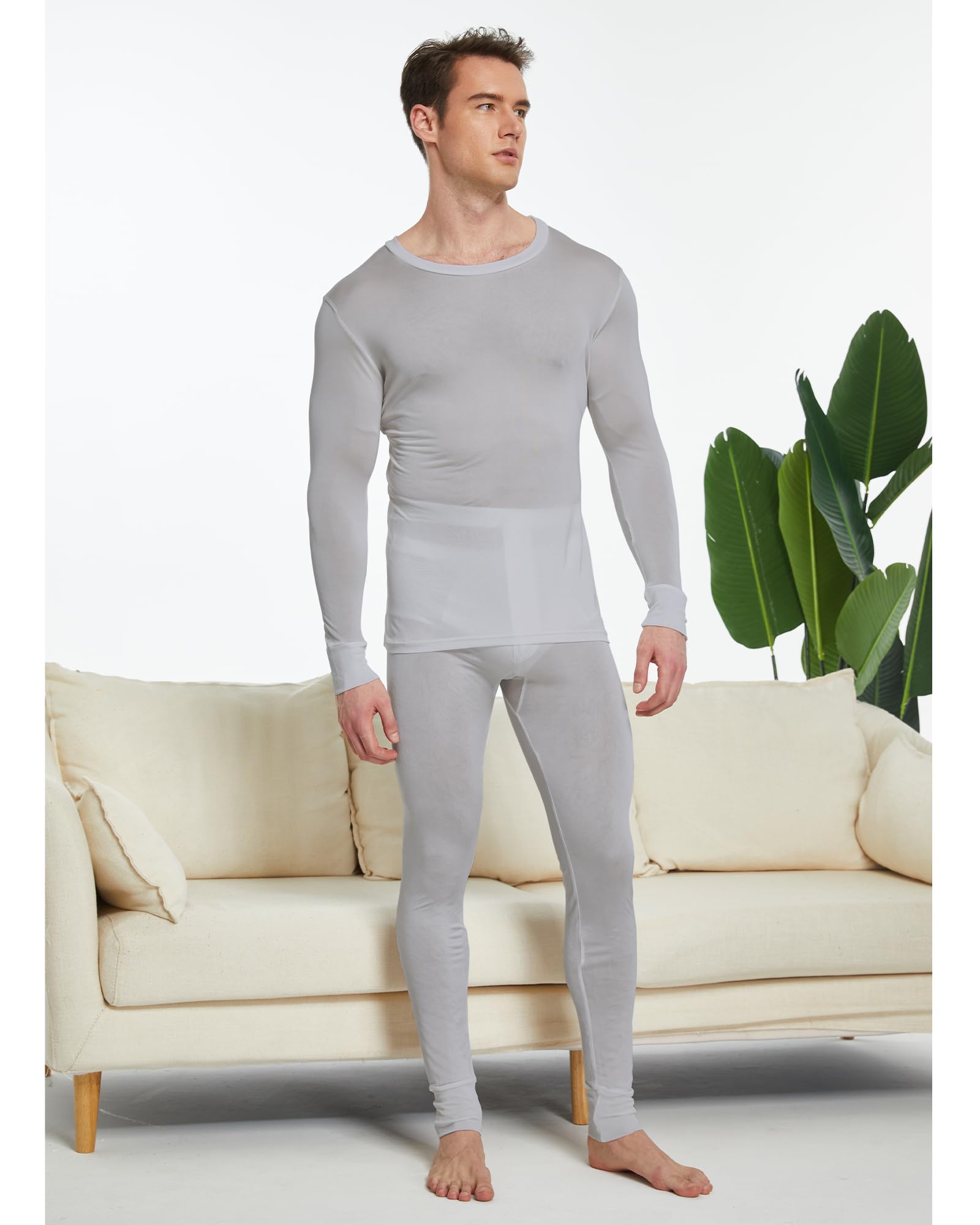 Viamulion Ensemble de sous-vêtements thermiques en pure soie de mûrier pour homme