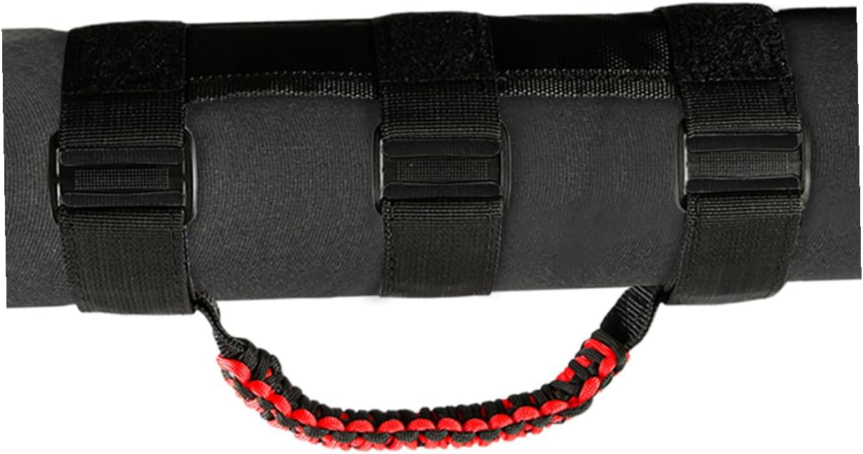 4pcs Paracord Vehicle Grab Handles for Offroad and City Vehicles, Black Base with Red Cord, Automotive Interior Roof Assist Handles Replacement