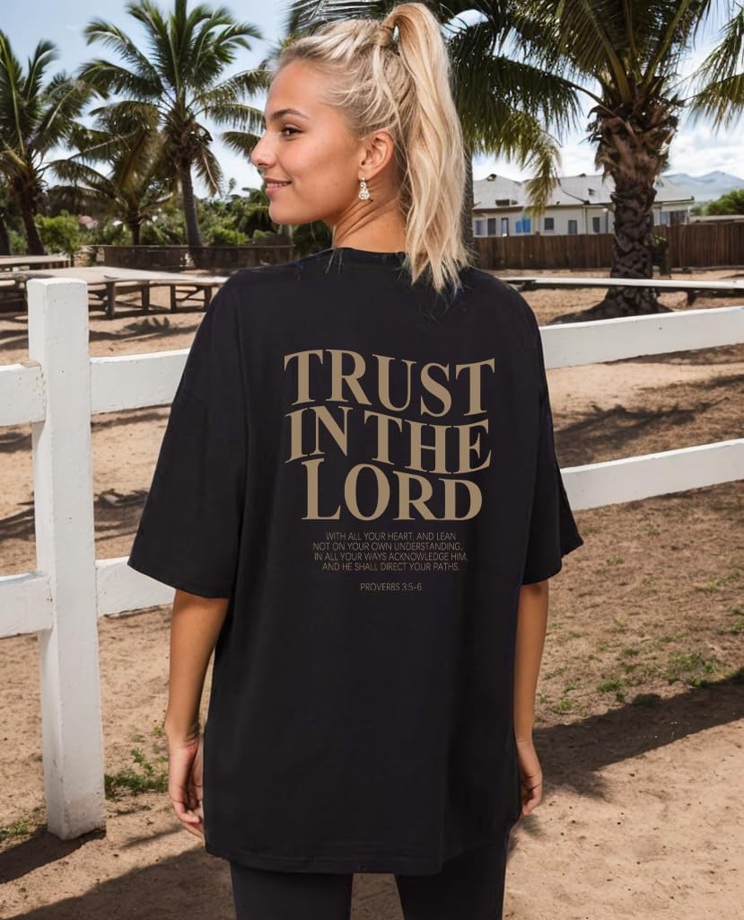 Christian Faith Tshirt Oversized Jesus Shirts for Women Trust in The Lord Saying Tee Tops - Image 3