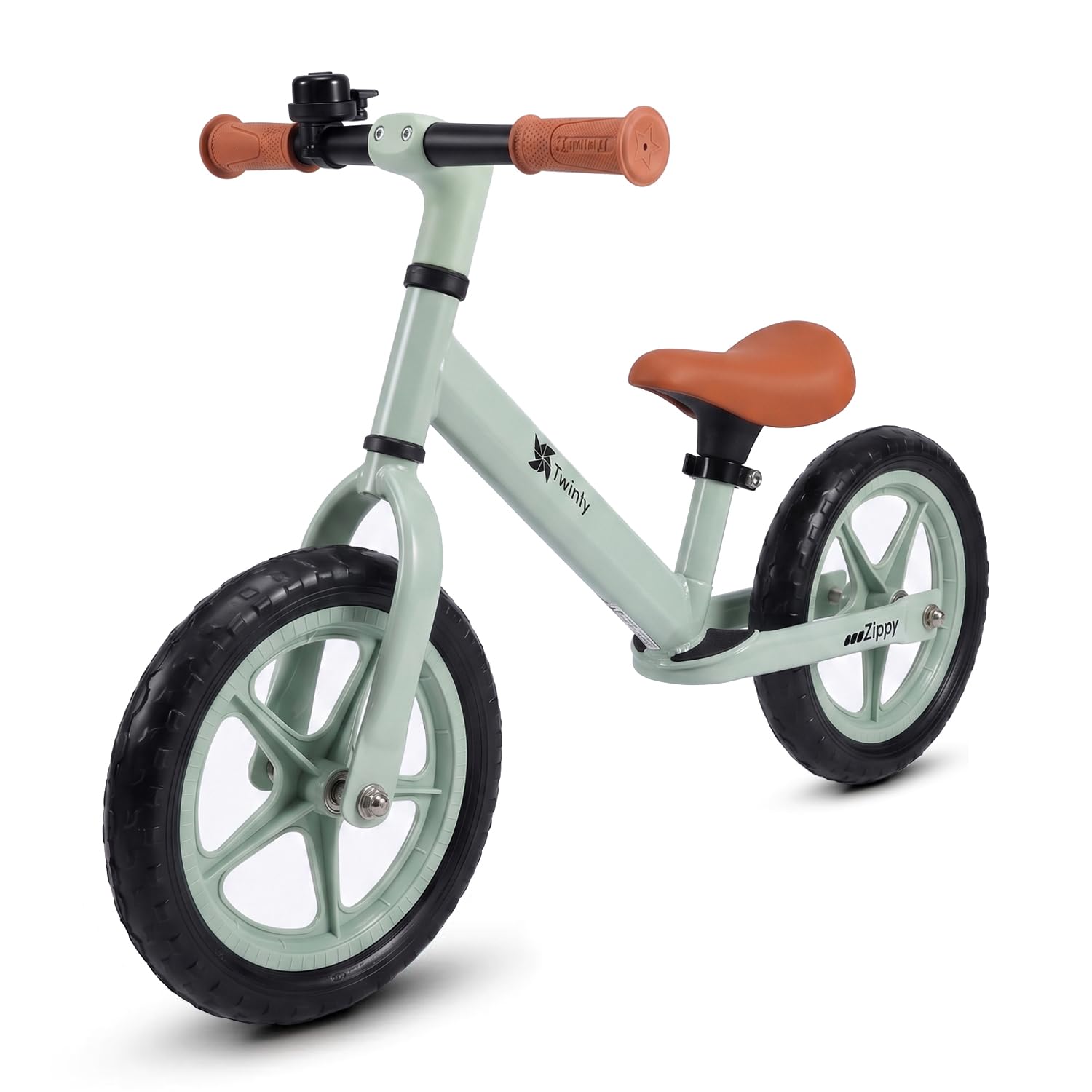 Twinly Zippy Kids Balance Bike 2–7 Years, Adjustable Seat, Green