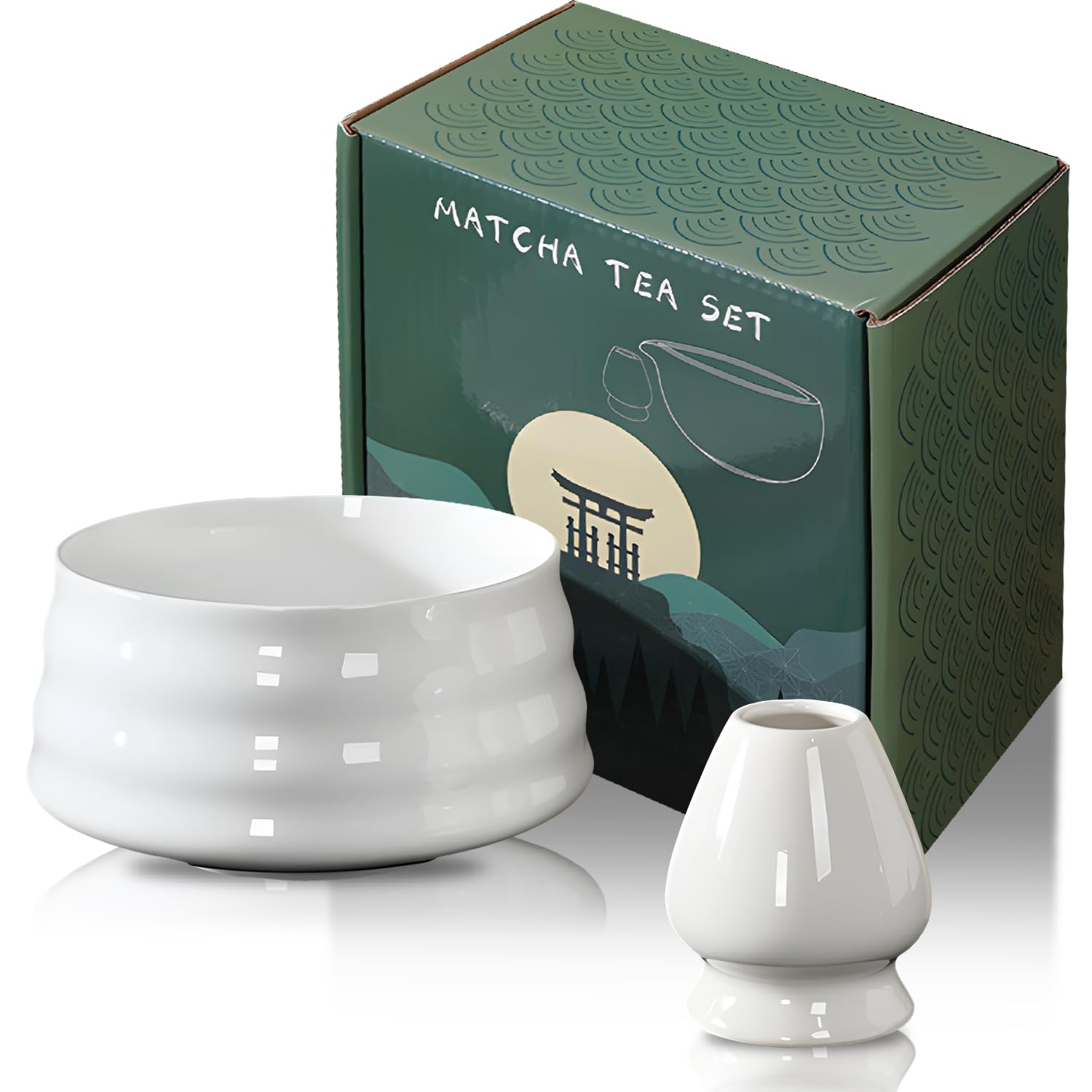 Matcha Bowl and Whisk Holder Set, 550 ml Ceramic Tea Bowl, Whisk Rest Stand, Traditional Japanese Style Matcha Kit for Ceremony & Daily Use - Gift for Matcha Lovers