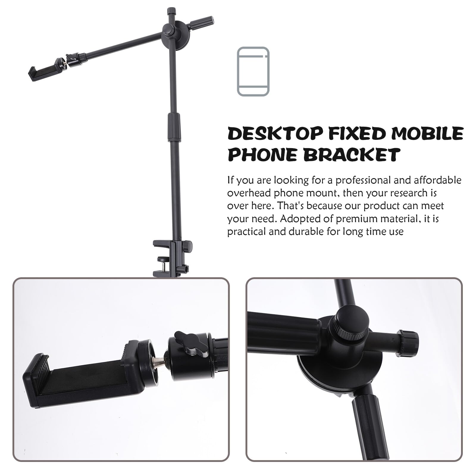 Toddmomy Supporto Telefonico Sospeso Regolabile per Smartphone con Base Antiscivolo Porta Cellulare da Scrivania e Letto per Video e Streaming Hands