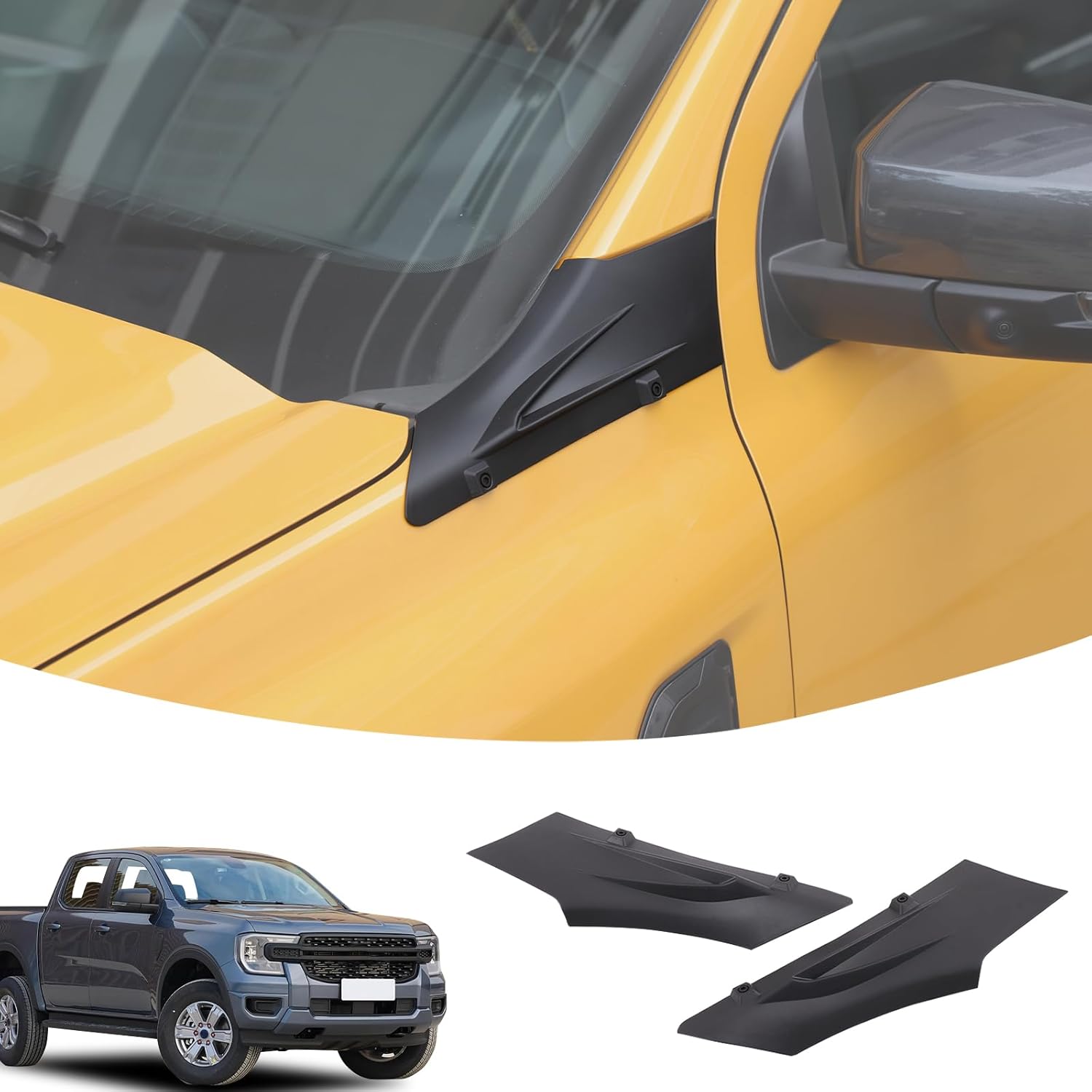 Car Hood Fender Vent Decorative Cover Trim Compatible with Ford Ranger 2023 2024Front Hood Side Cowl Body Armor Outer Cowl Covers Side Corner Guards Accessories (Matt Black) (Matt Black)