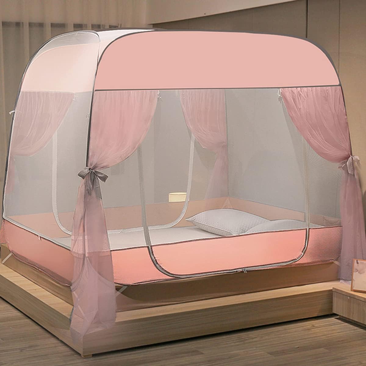 Mosquito Net for Bed, Folding Portable Spacious Pop Up Mosquito Net Self Standing with Net Bottom for Adult Camping Trip Easy to Setup,Gray,1.5x1.95x1.50m