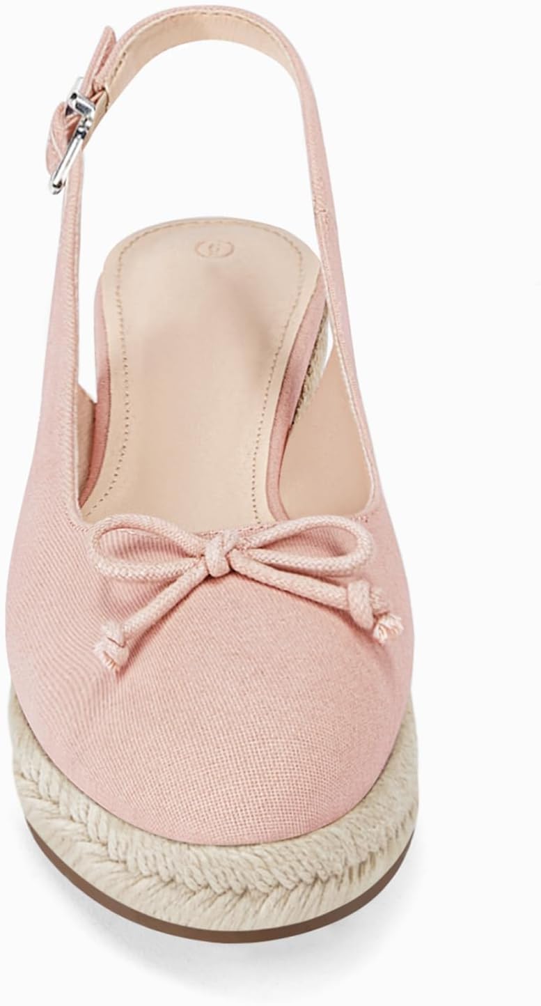 Womens Closed Toe Espadrilles Wedges Shoes Platform Slingback Mid Low Heel Canvas Bow Dress Sandals - Image 5