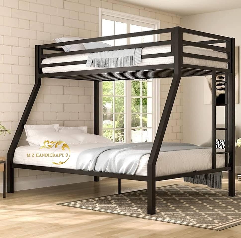 Generic M Z Handicrafts Twin Queen Bunk Bed In Black - Metal, Powder Coated