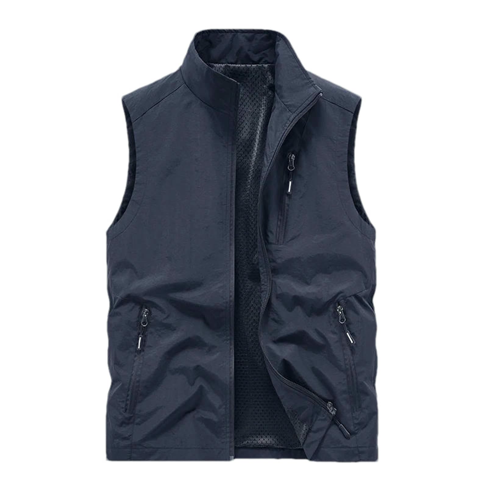 Chaleco de trabajo azul XL para hombre con cremallera y multibolsillos 6