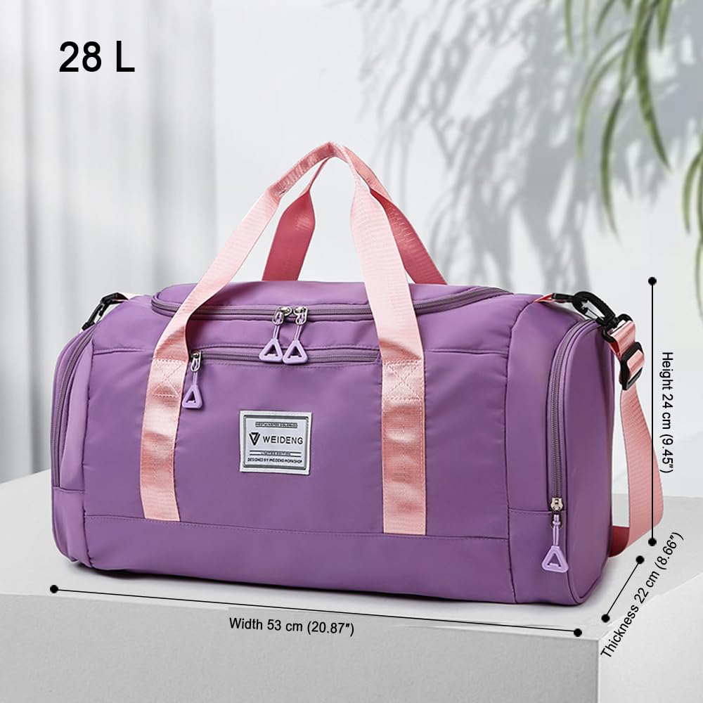 Bolsa de Deporte Mujer 28 L Impermeable Bolsillo Húmedo Compartimento Zapatos Resistente al Desgaste (Morado)