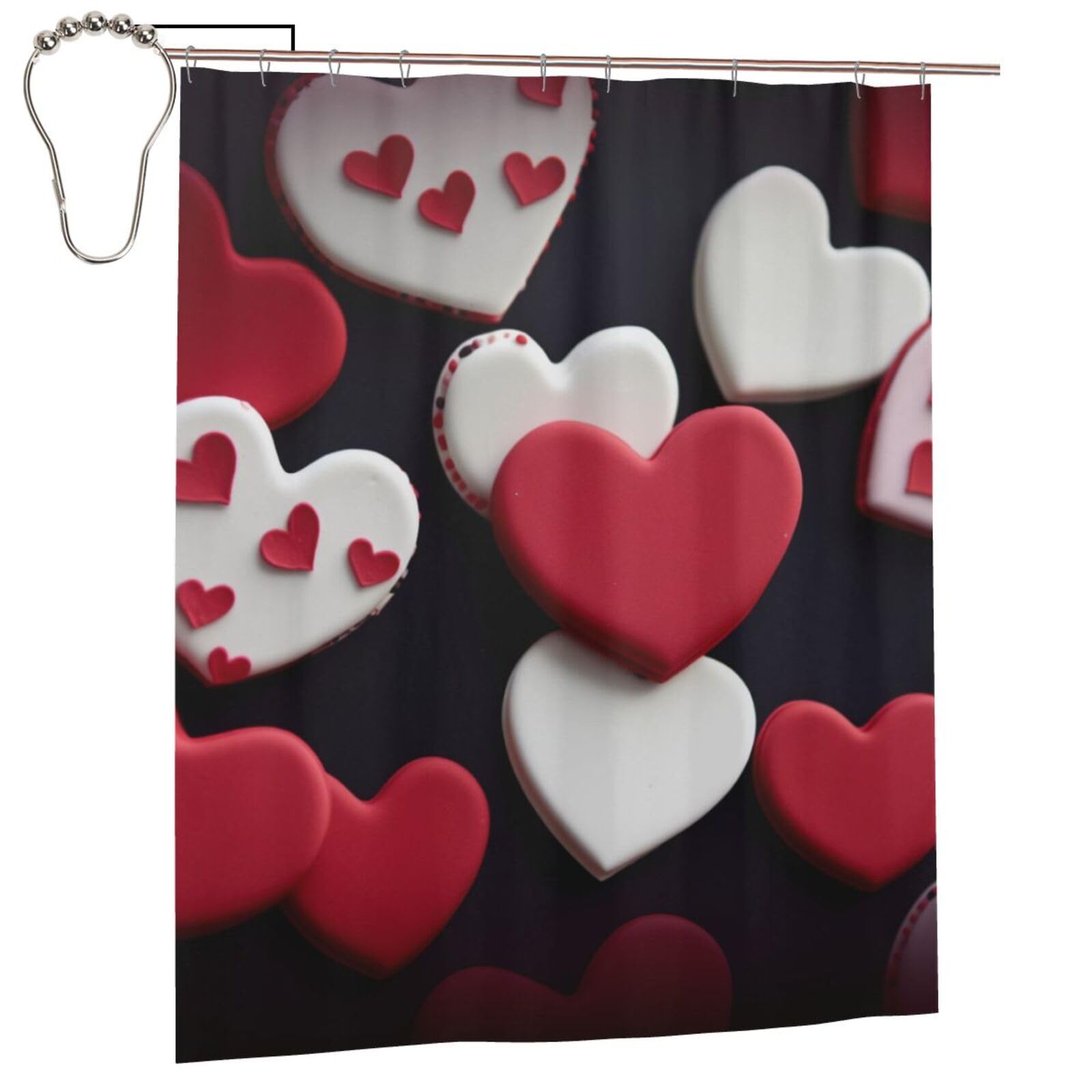 BWWHCCTI Happy Romantic Printed Shower Curtain With 12 Iron Hooks Opaque Quick Drying Waterproof Shower Curtains Sets For Bathroom 152x183 Cm