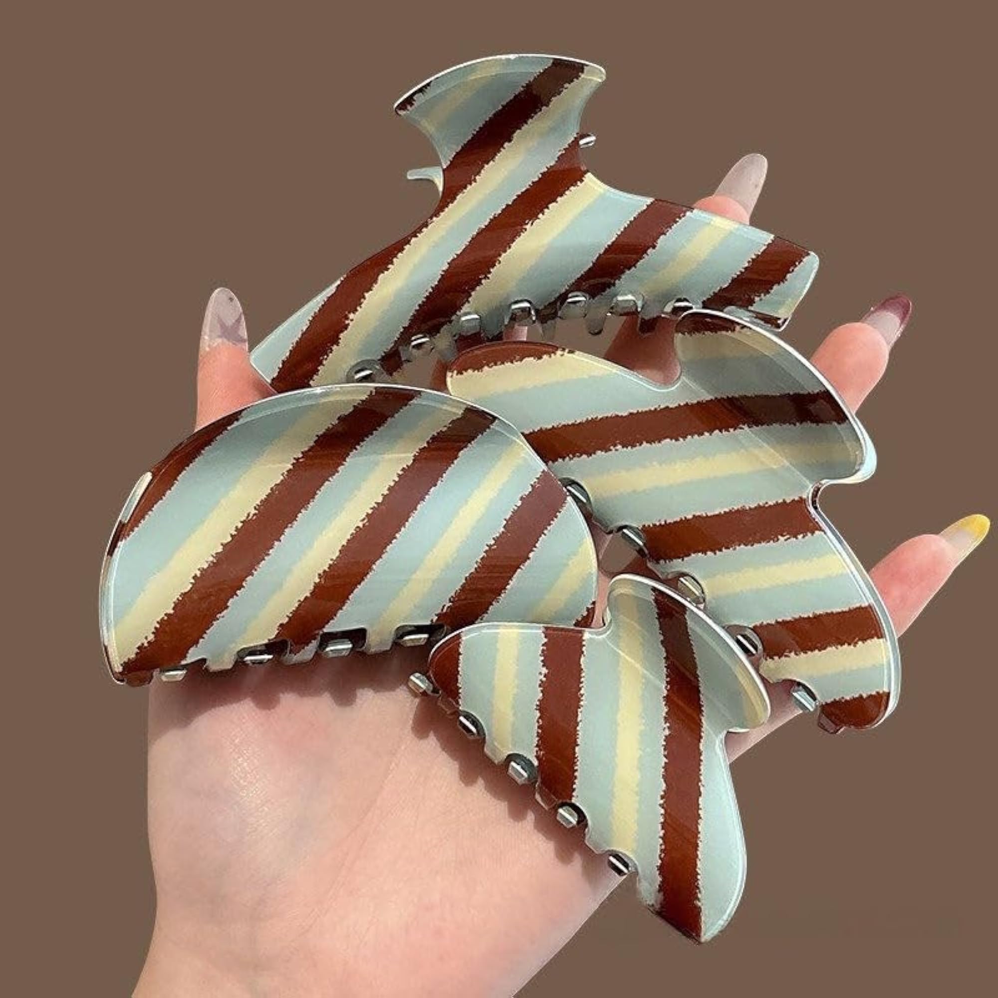 Vertical Striped Hair Claw Clip in Light Blue