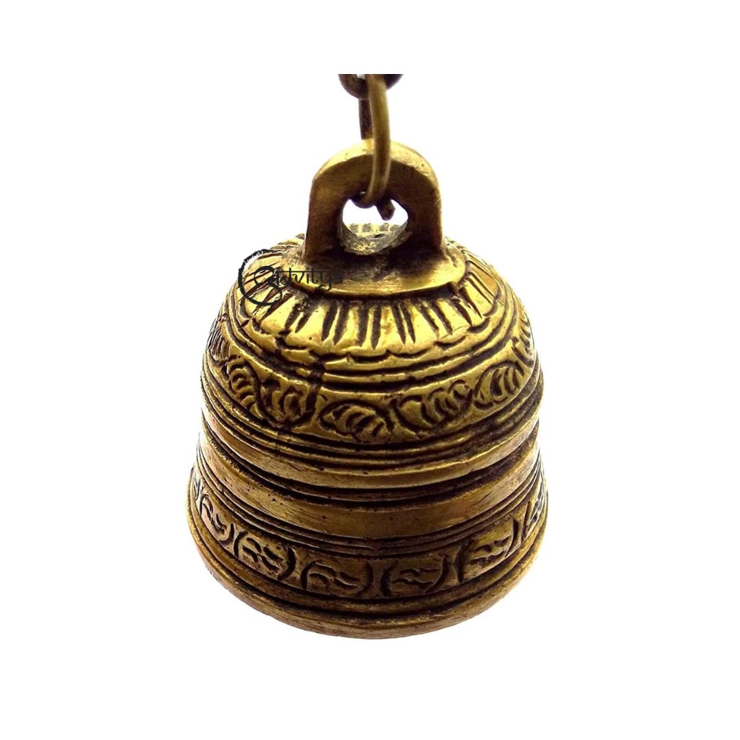 The Advitya Brass Handcrafted Hanging Bell with Chain | Brass Carved Temple Hanging Designer Bell for Pooja Temple | Home Decoration - Image 2 thumbnail