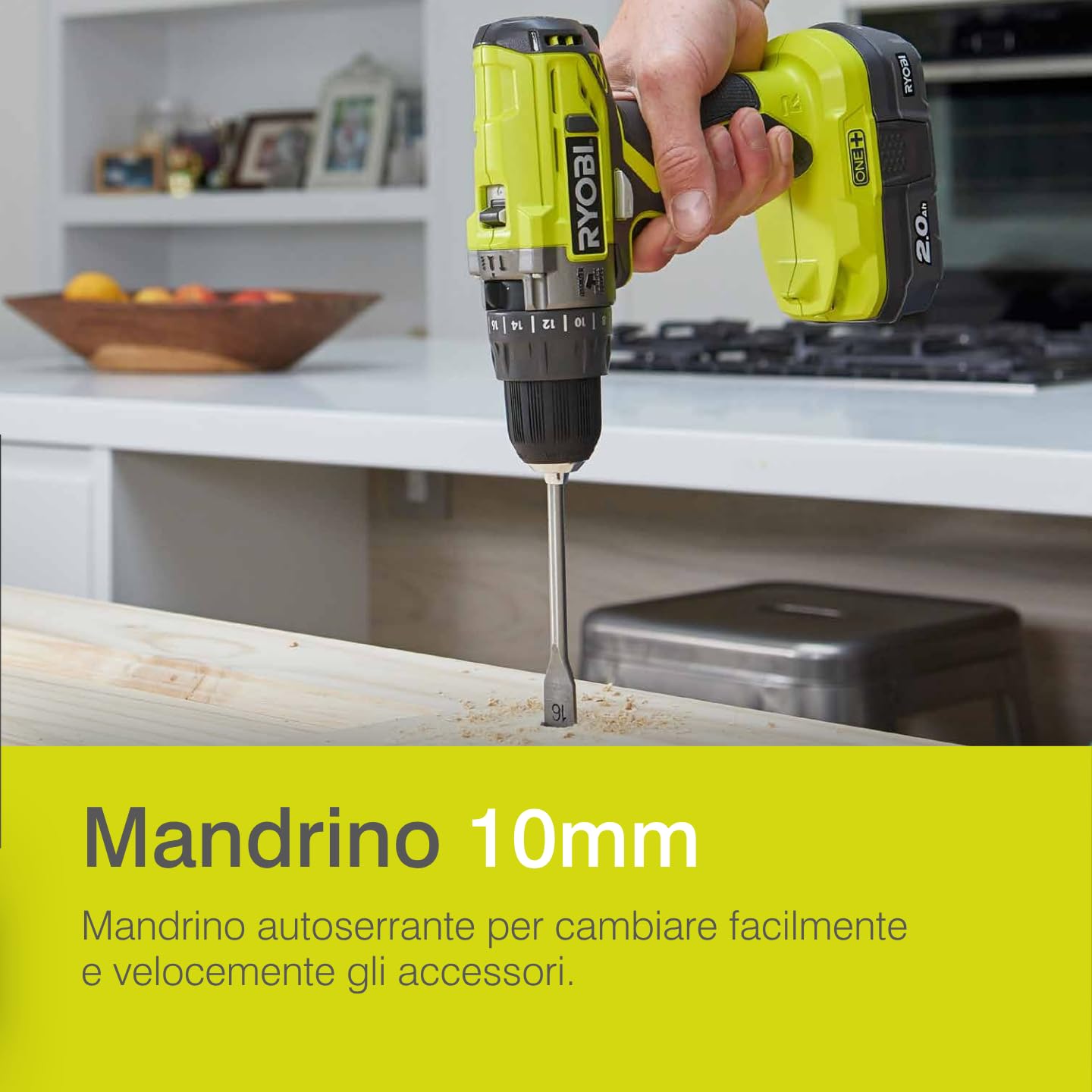 Ryobi R18PD2-242S Trapano Avvitatore a Percussione a Batteria 18V ONE+, Include una Batteria 2.0Ah e una 4.0Ah, 2 Velocità, 24 Regolazioni di Frizione, Luce LED