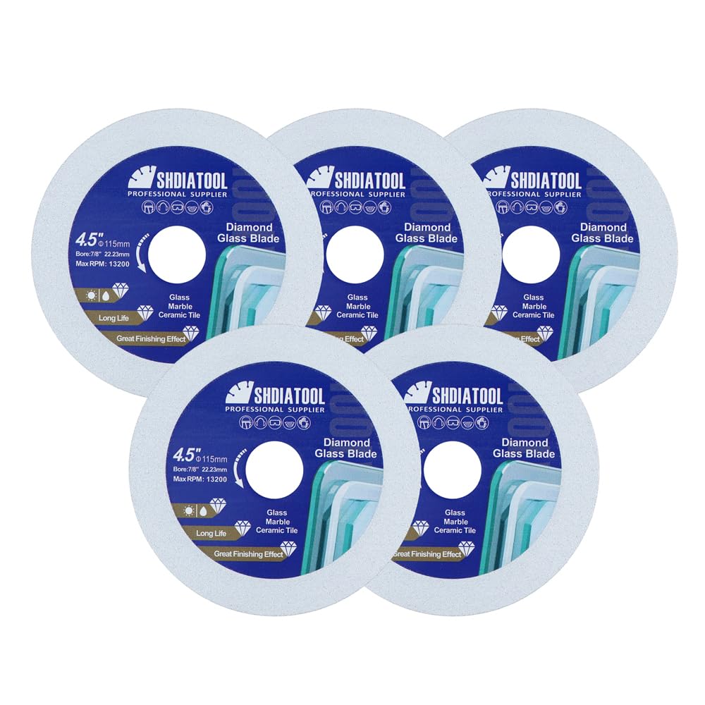 SHDIATOOL Diamond Glass Cutting Disc 4-1/2-Inch Saw Blade, Ultra-Thin Cut Off Wheel for Tile Ceramic Porcelain Marble 115mm (5 of Pack)