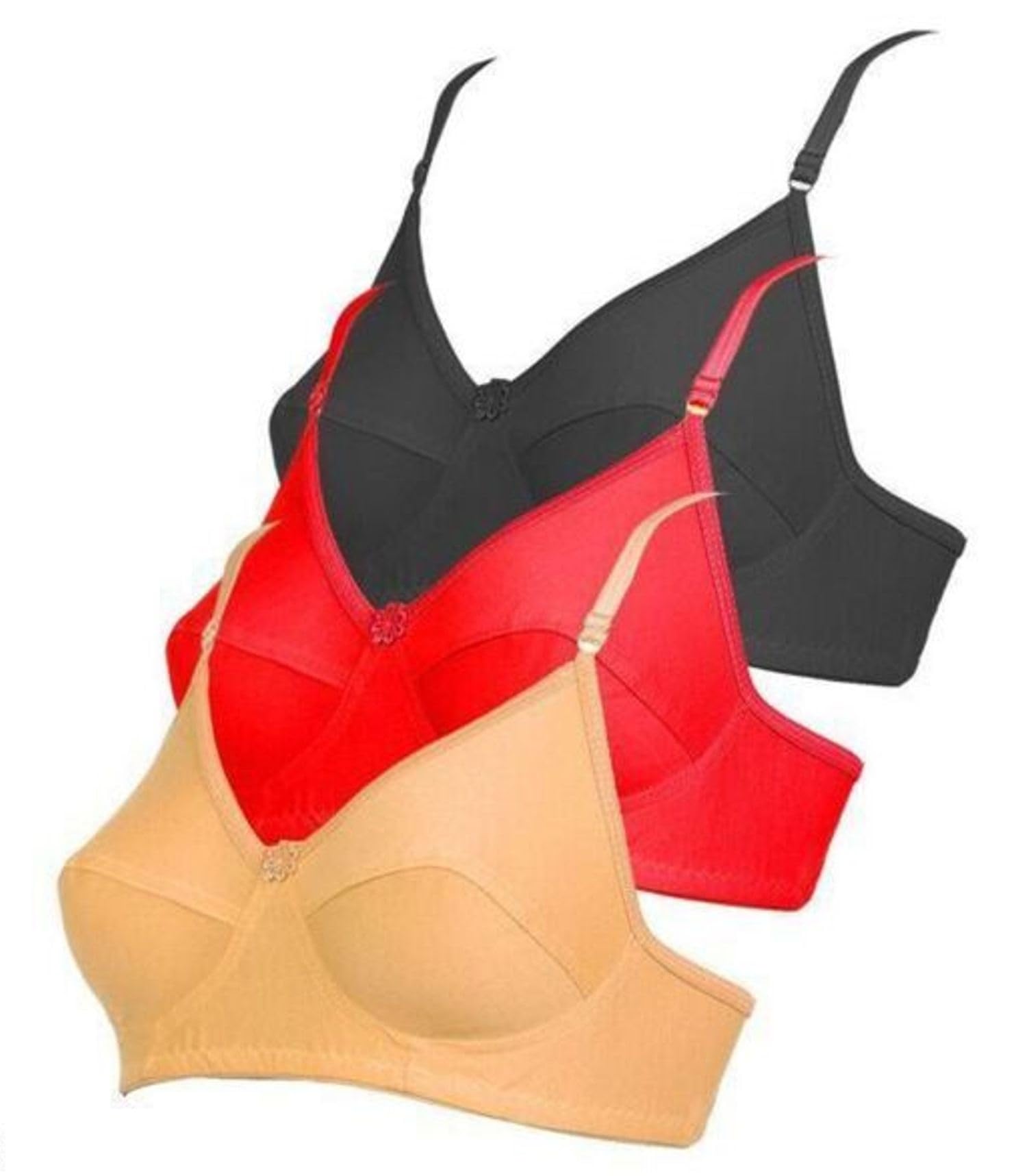 ELITE WEARWomen's Solid Cotton Wirefree Full Coverage Regular Wear Sports Bra Pack of 3 (N_490)