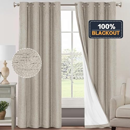 Miniatura 313 de PrinceDeco Cortinas opacas 100% para dormitorio, cortina de lino para puerta corrediza de cristal, cortinas opacas extra anchas con ojales Arena