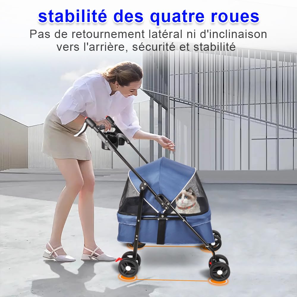 OHMG Hundebuggy, Kinderwagen für Hunde und Katzen, bis zu 25 kg, 4 Räder, zusammenklappbarer Kinderwagen für Reisen im Freien, faltbarer Trolley für Hunde, mit Netzfenster und Getränkehalter