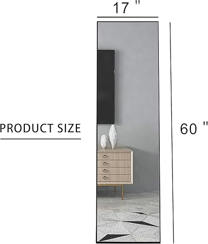 Miniatura 7 de Mbolyeer Espejo de longitud completa, espejo de tocador de 60 x 17 pulgadas con soporte de pie, espejo de piso con marco de madera maciza, espejo de