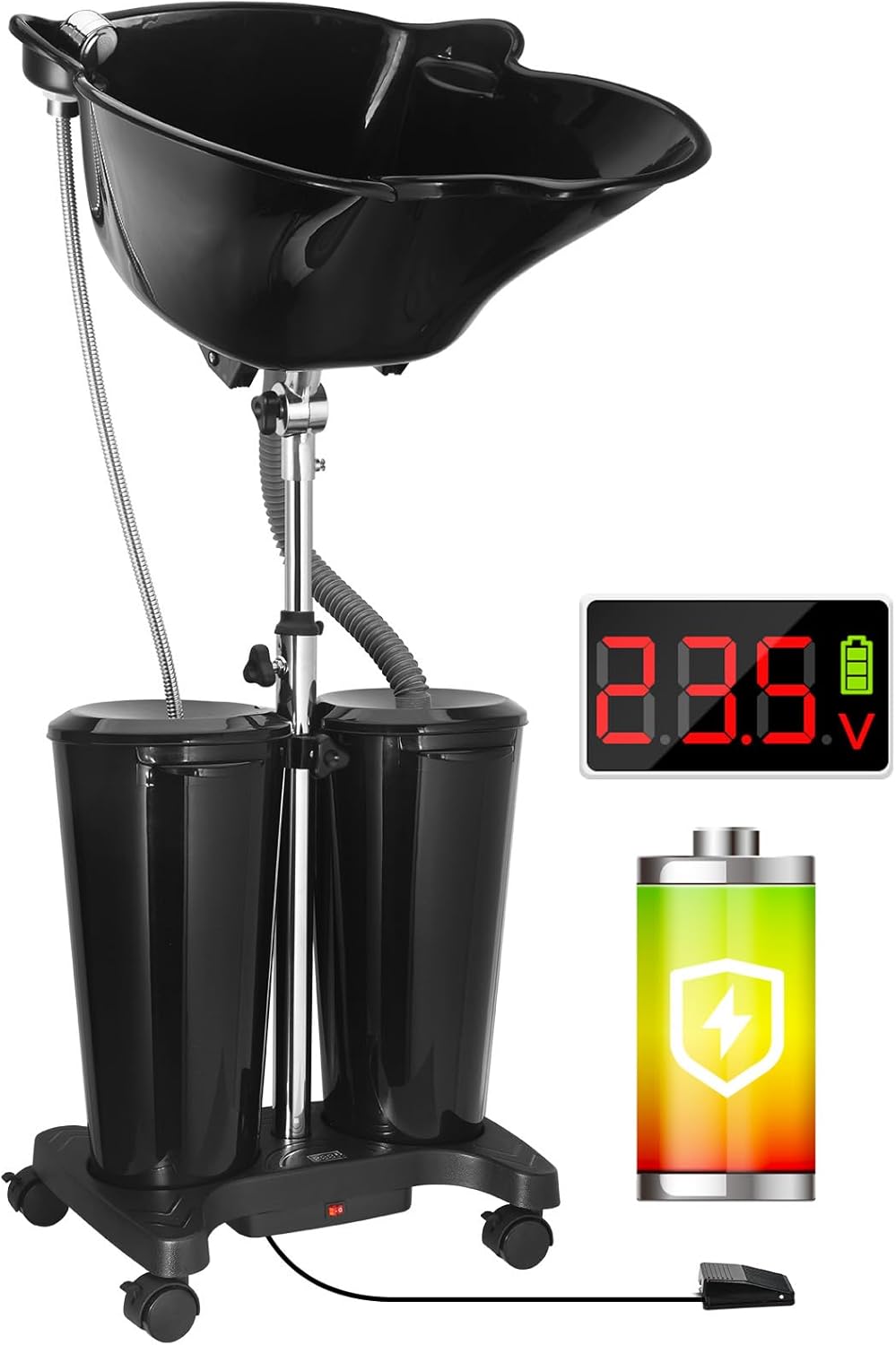 Rechargeable Portable Shampoo Bowl with Electric Pump, Adjustable Portable Hair Washing Station with 2 Tanks and Drain Hoses, Basin Height Portable Salon Sink for Home Barber Use