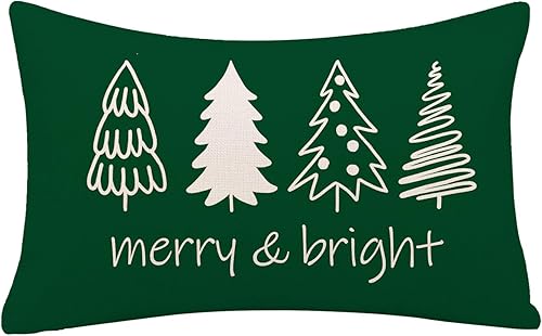 Miniatura 1 de Fundas de almohada de Navidad de 12 x 20 pulgadas, color verde árbol de Navidad, fundas de almohada de invierno para decoración del hogar, sala de
