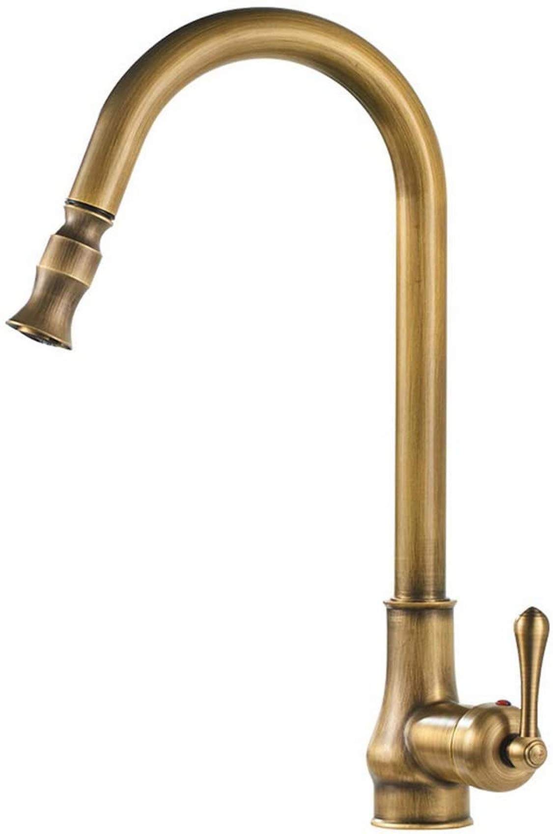 Wiquybml Retro Style Antique Brass Kitchen Sink Mixer Tap With 360° Swivel Pull Out Spout