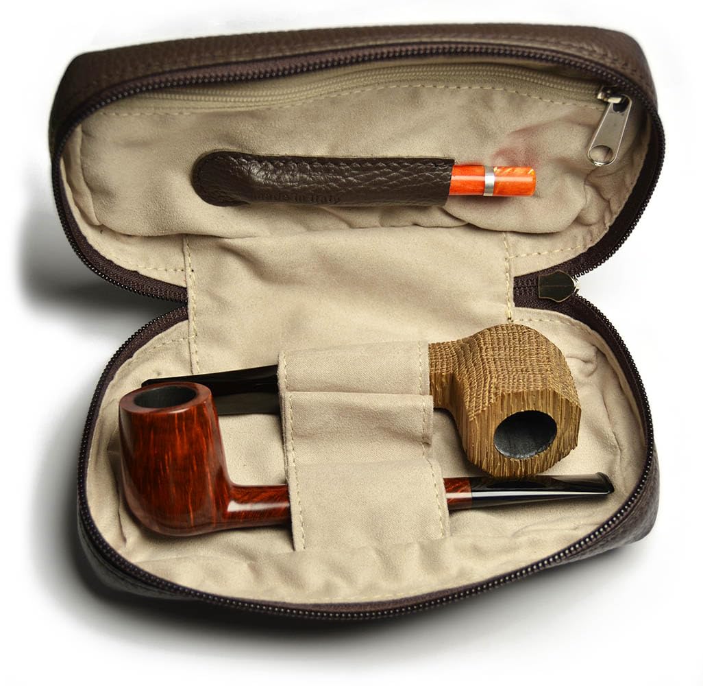 Astuccio porta pipe 3 posti in pelle (Marrone)