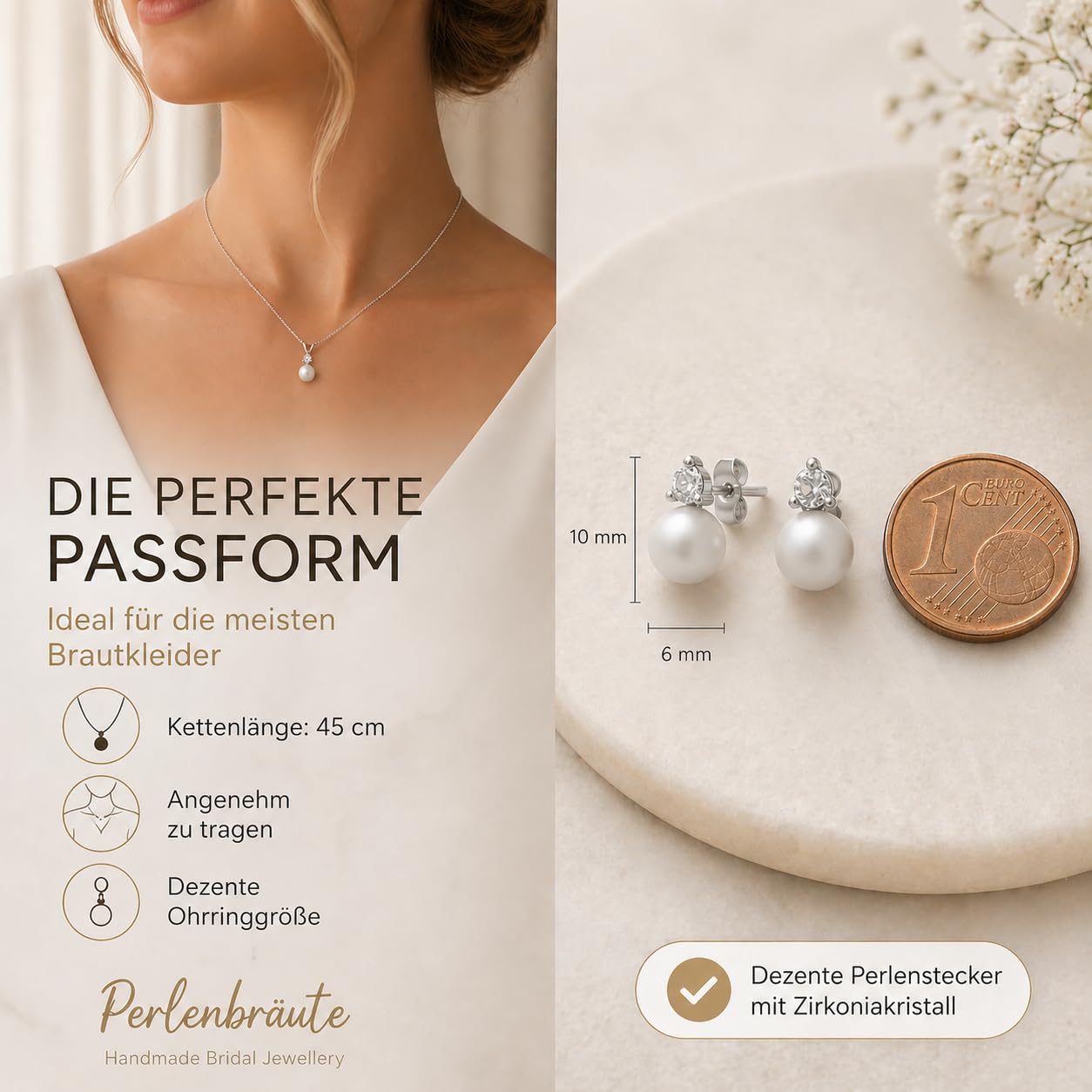 Schmuck Damen Hochzeit mit Zirkonia-Kristallen & Perlen – premium 925 Silber – hochwertiger Brautschmuck – Schmuckset Braut – Perlenohrstecker