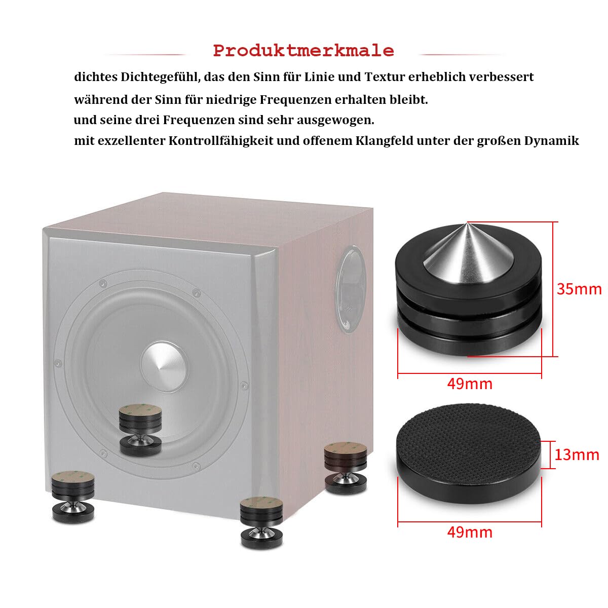 Tertullus Lot de 4 pointes de haut-parleur en acier inoxydable + POM - Absorbeur de pieds - Découpleur HiFi