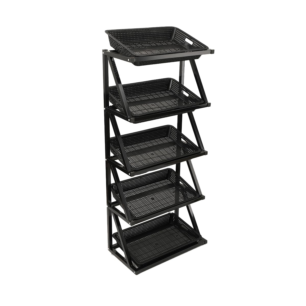 Tabodd 5-Tier Retail Display Rack With 5 Baskets, Commercial Supermarket Foods Display Shelf 140X60x35cm, Snack Display Rack Organizer Holder For Pantry Kitchen Home Theater