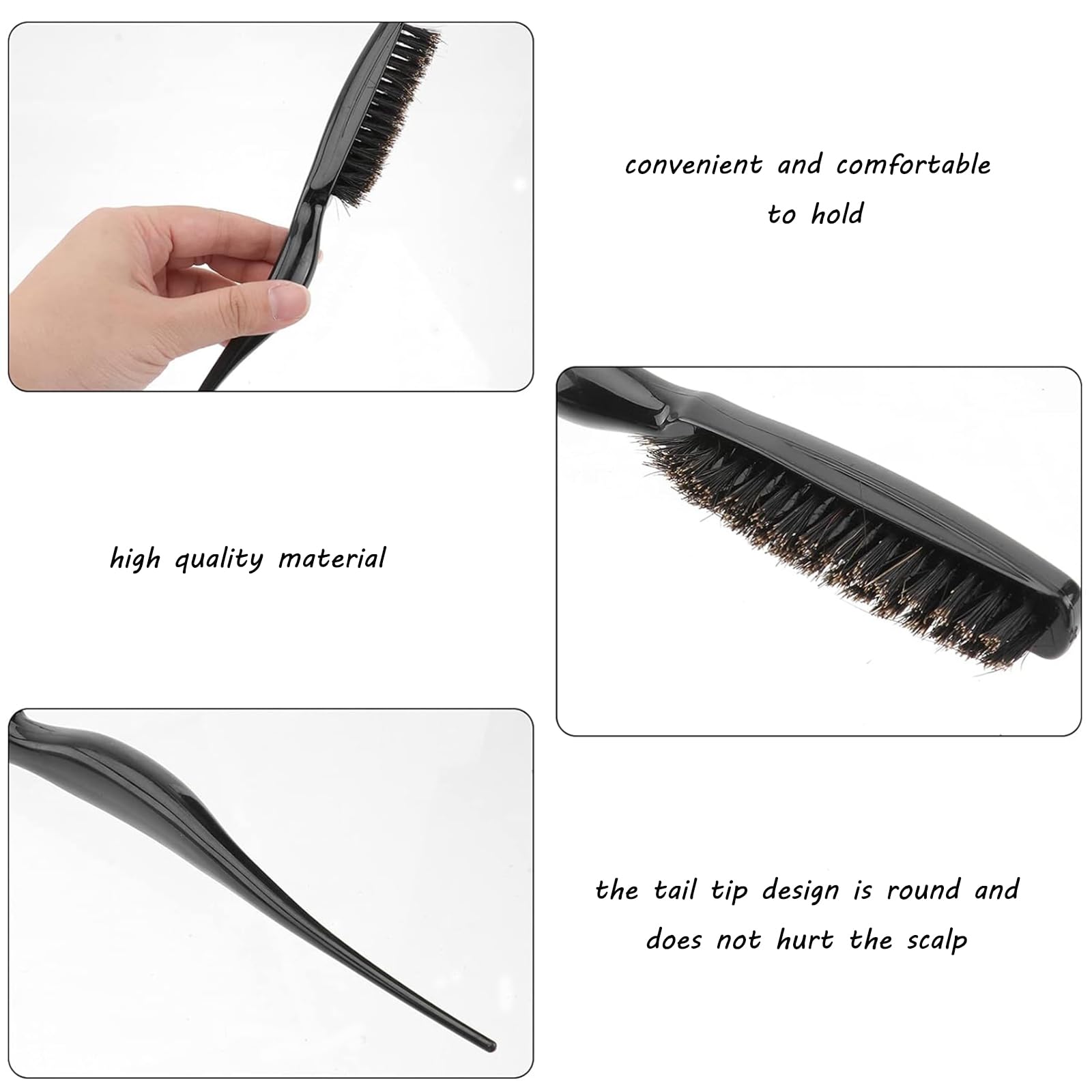 Slick Back Brush, 4 Pcs Comfortable Grip Slick Back Hair Brush, Exquisite Portable Hair Brush - Image 3