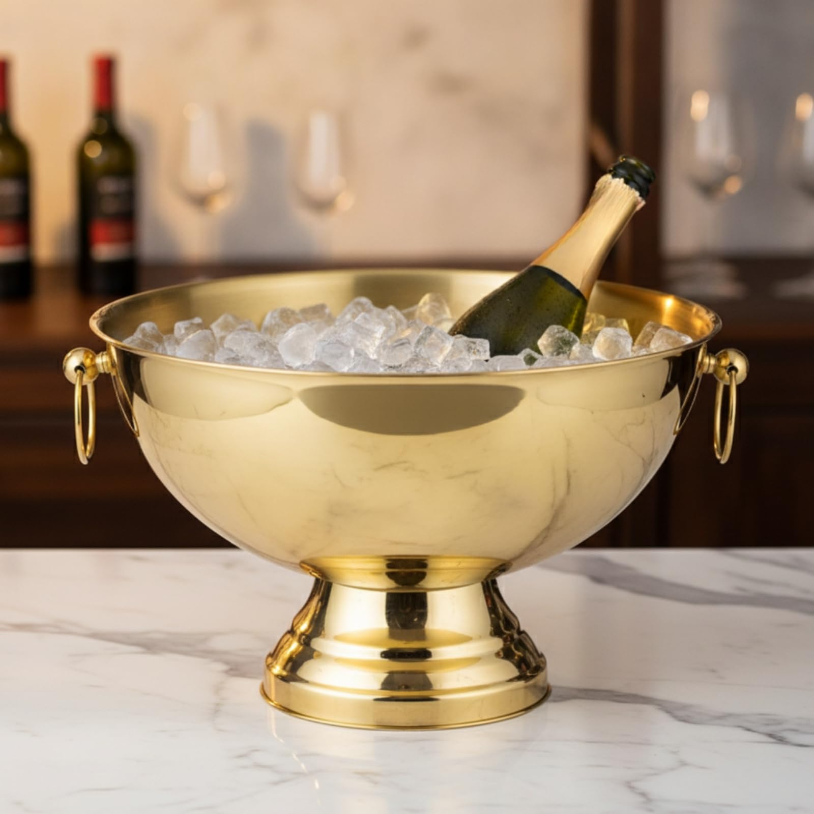 Coupe à Champagne Rafraîchisseur Seau à Vin Coupe Saladier en Acier Inoxydable Finition Miroir Silhouette Nordique Ouverture Large sur Socle Adaptée