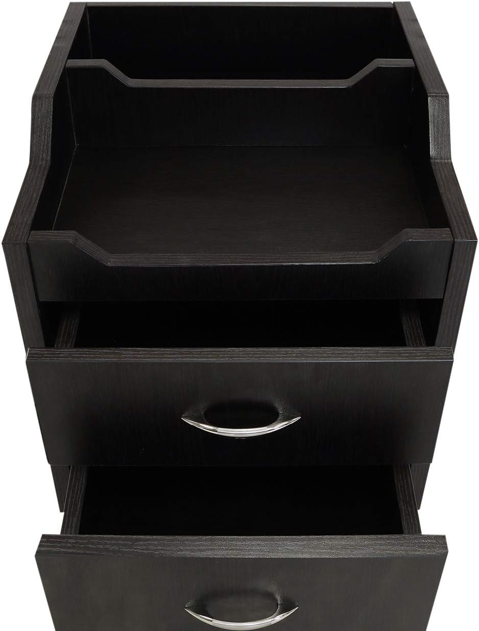 J&A Wood Top Pedicure Cart - 2 Spacious Utility Drawers, Heavy-Duty Locking Swivel Casters, Sleek Modern Design, Compact Rolling Salon Trolley in Dark Brown Walnut Finish, JA-JM-CART-Walnut