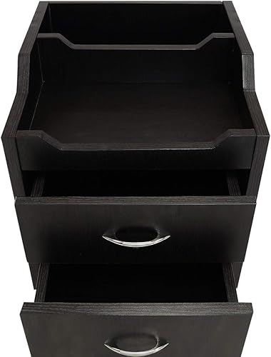 Miniatura 5 de J & A - Carro de pedicura con dos cajones funcionales, ruedas giratorias resistentes con cerradura, diseño moderno y elegante, en nogal,