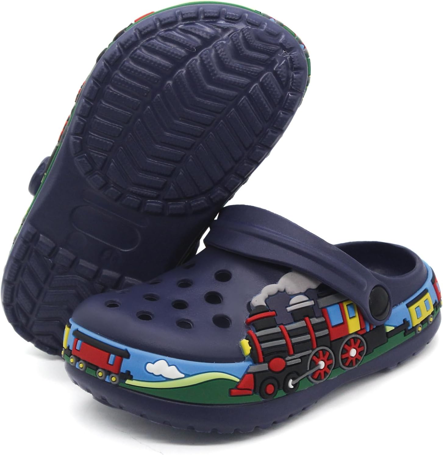 Boys Girls Toddler Clogs Little Kids Slip on Slides Sandals Slippers Cute Cartoon Train Pattern Garden Clogs Summer Indoor Outdoor Beach Pool Water Shoes 7 Toddler Deepblue image 6 of 6 B0FHJRJ8GG