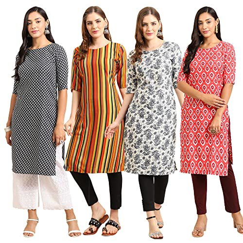 Image of Pinkmint Women's Crepe Digital Print Straight Kurta (Pack of 4)