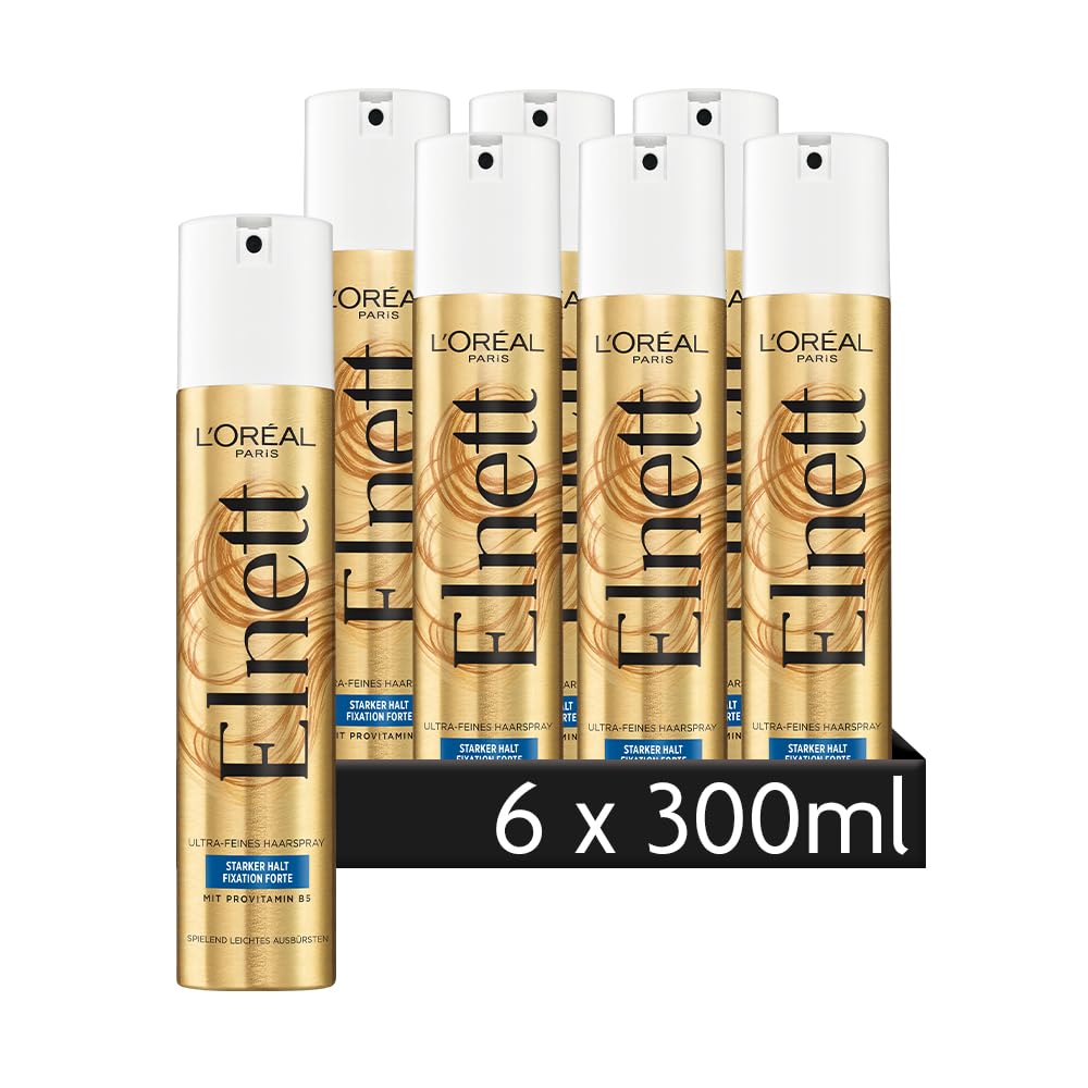 L'Oréal Paris Elnett - Spray per capelli ultra fine, con provitamina B5, per acconciare e fissare l'acconciatura, tenuta forte, spazzolatura facile, senza siliconi, 6 x 300 ml