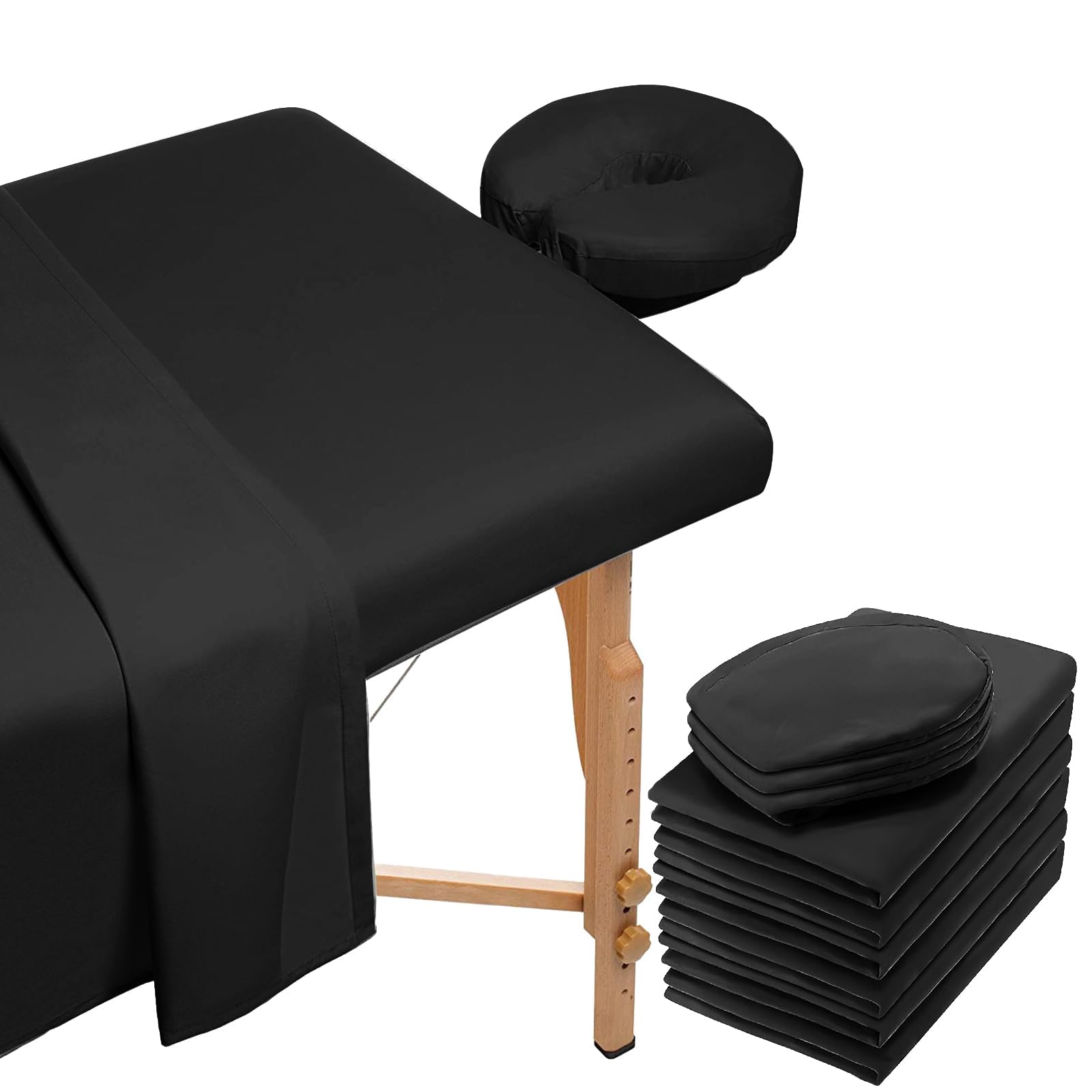 Lot de 6 Draps Massage Réutilisables Microfibre Pro - 2x Ensembles 3 Pièces -Housse Table, Drap Plat, Housse Tête- Pour Spa, Salon (Noir)