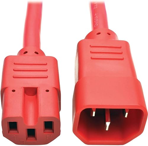 Miniatura 4 de Tripp Lite Cable de extensión de alimentación resistente de 6 pies para computadora, 15A, 14 AWG, C14 a C15, rojo de 6 pies (P018-006-ARD)