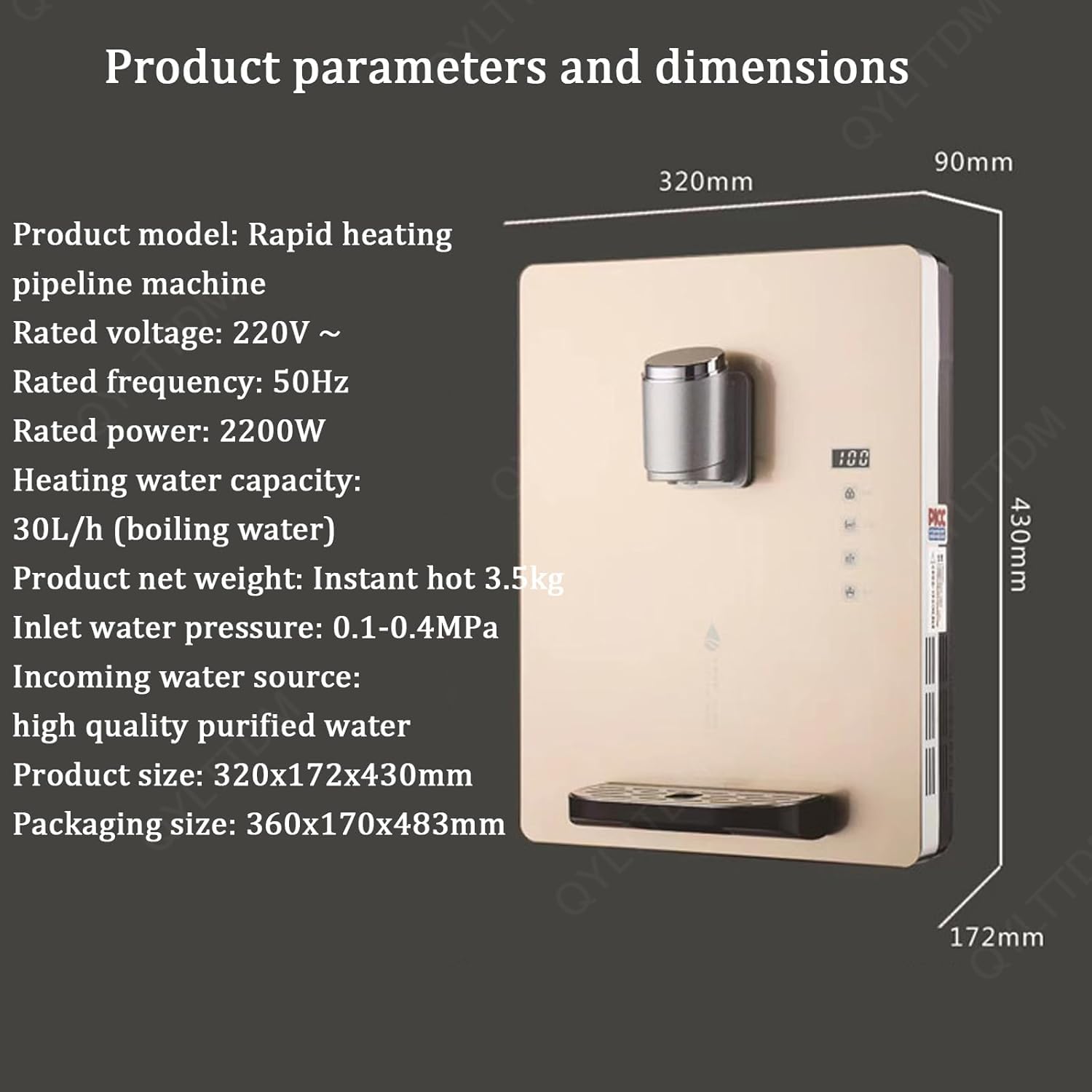 TYH Fontaine À Eau Murale 2 200 W, avec Sécurité Enfant Électronique, Double Fonction Glaçons Et Eau Chaude, Capacité De Chauffage 30 L/h, Distributeur d'eau Chaude Instantanée Et Réglable.