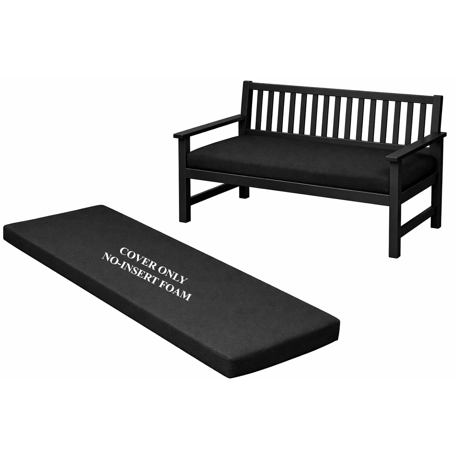 2/3/4 Seater Outdoor Bench Cushion Waterproof 100% Polyester Replacement Cover Only for Garden, Rattan, Patio & Office Seat Pads, No Filling or Foam Insert (Black, 3 Seater (143x52x6cm))