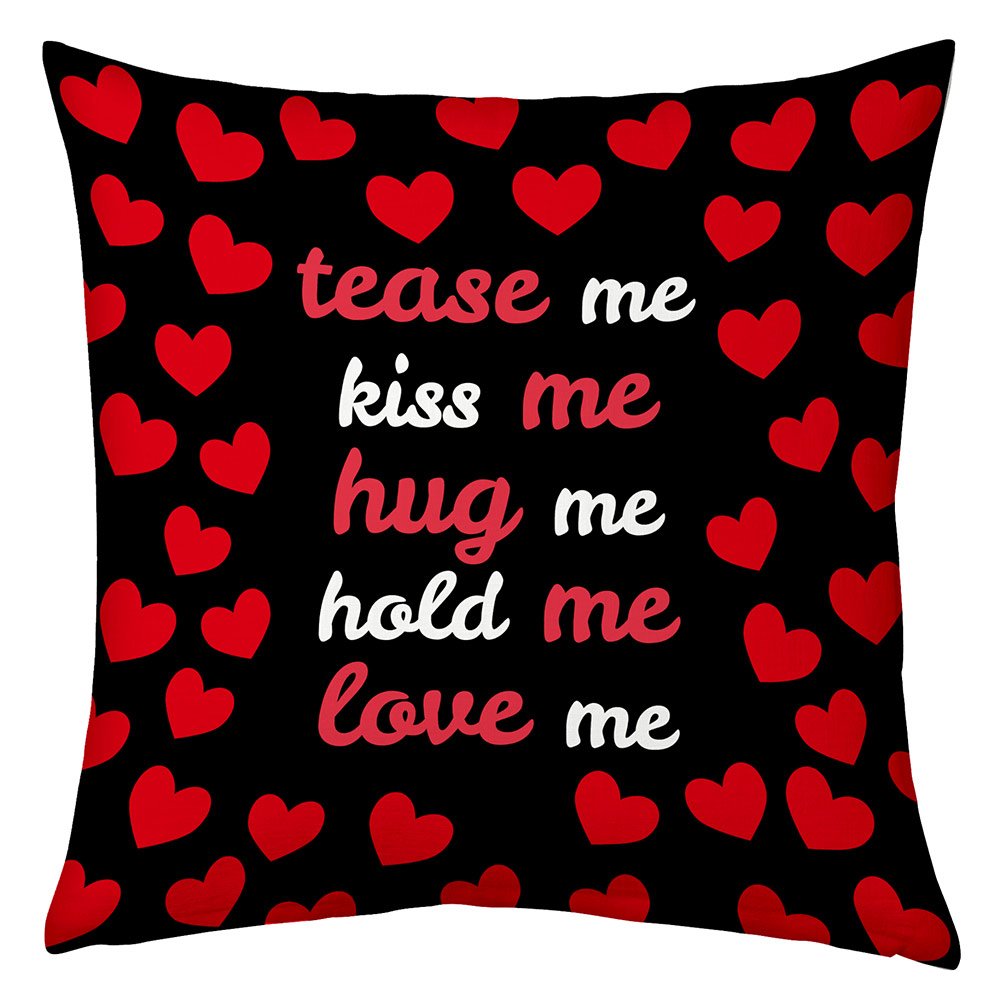 Gift Wrap Tease Me Kiss Me Hug Me Micro Satin, Fibre Throw Pillow Cushion Cover with Filler - (Black, 12X12 inch).