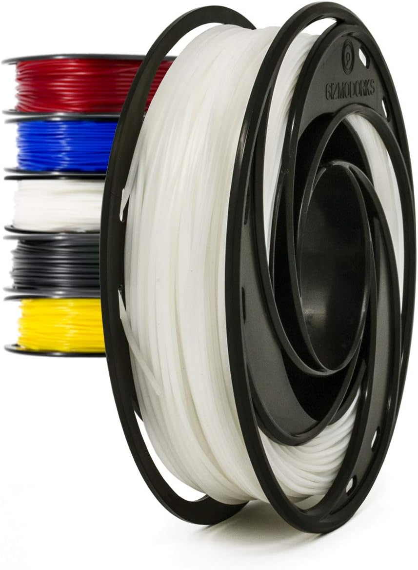 Gizmo Dorks Flexible TPU Filament for 3D Printers 1.75mm 200g, White