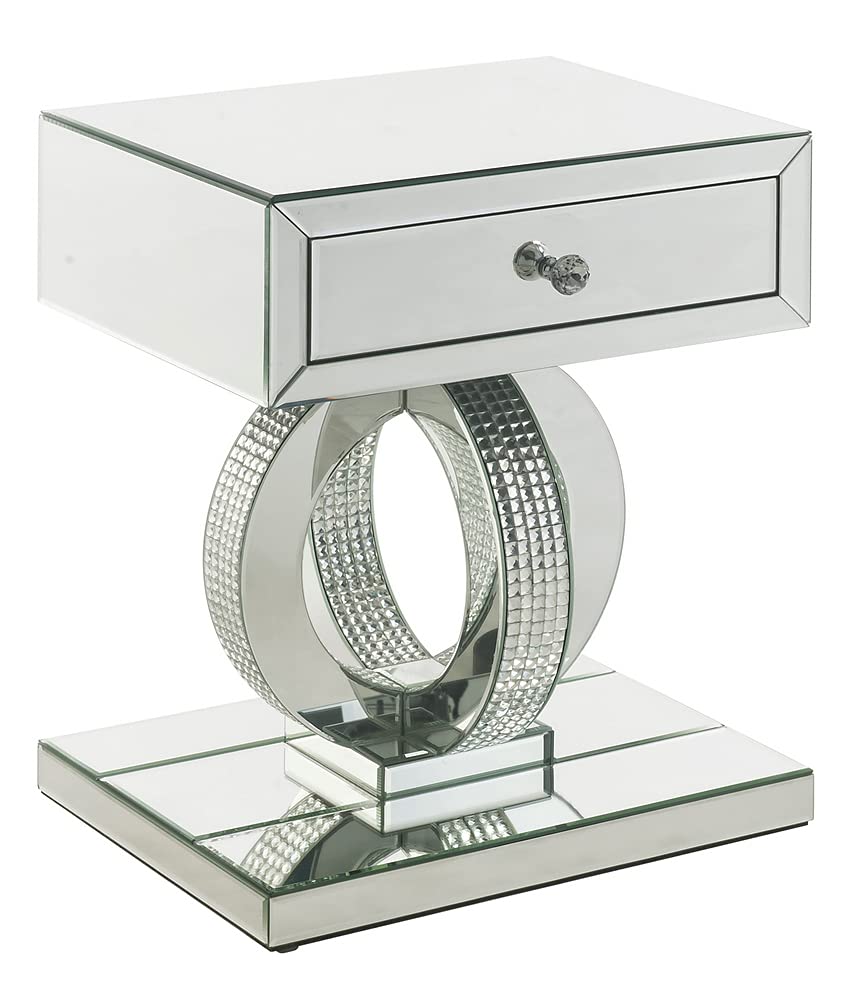 Ornat Mirrored 1-Drawer Accent Table with Faux Diamonds Inlay by Acme