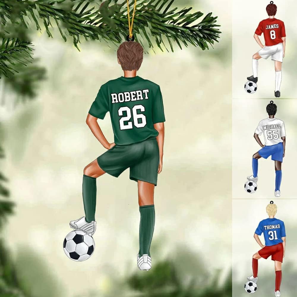Personalized Soccer Ornament, Girl, Boy Soccer Christmas Ornament with Name &amp; Number, Unique Sports Keepsake Gift for Boys, Kids &amp; Teens, Holiday Tree Decoration, Christmas Tree, 2D Flat Shape /4