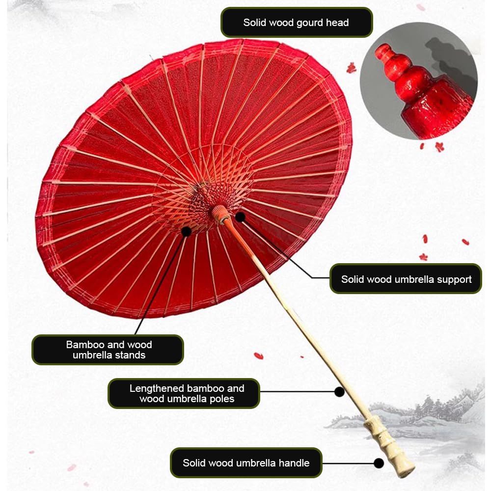 Ombrello Di Carta Olio Fatto A Mano Lungo, Diametro Della Superficie 85 Cm, Lunghezza Ombrello 87 Cm, Pellicola Impermeabile Rossa E Ombrello