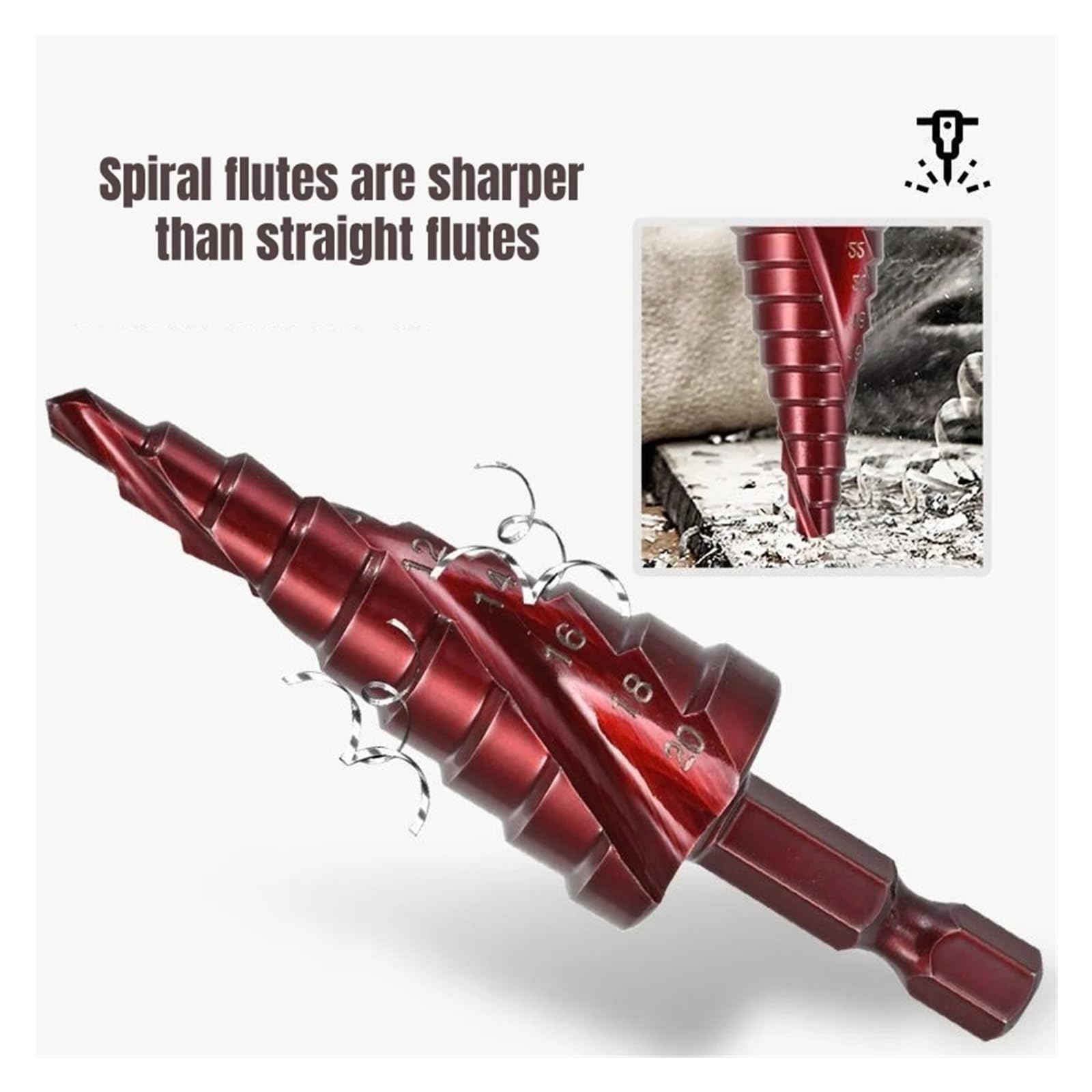 Juego de brocas escalonadas con flauta espiral titanio cobalto M35 | Herramienta de perforación de metal multiusos con vástago hexagonal de 4-32 mm