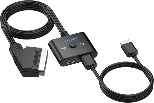 CAMWAY Scart to HDMI Converter 16:9/4:3 Conversion 1080P Scart to HDMI Adapter Video Audio with 150 cm Male Cable Plug and Play SCART Adapter Supports PAL/NTSC for HDTV/DVD/VHS/VCR