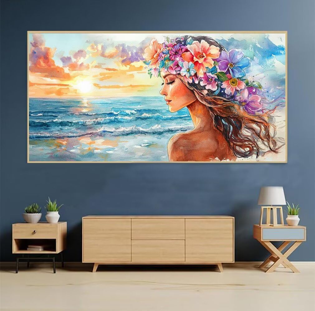 Meer Malen Nach Zahlen Erwachsene & AnfäNger Kits, Malen Nach Zahlen Mädchen Bastelset Kinder Ab 6 Jahre, Acrylfarben DIY Set Erwachsene, Geeignet FüR Deko Wohnzimmer, Ohne Rahmen 60x120cm U-129