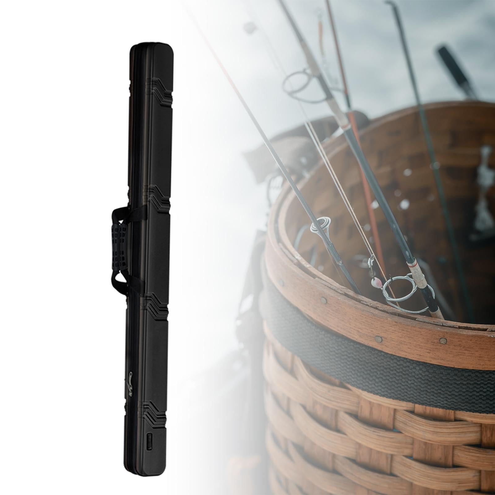 Almencla Fishing Rod Case Hartschale Tragetasche mit Wasserdichter Verarbeitung Tragbare Angelruten Schutz Und Zipperöffnung für Geschenk Angeln Familiengebrau, Schwarz M