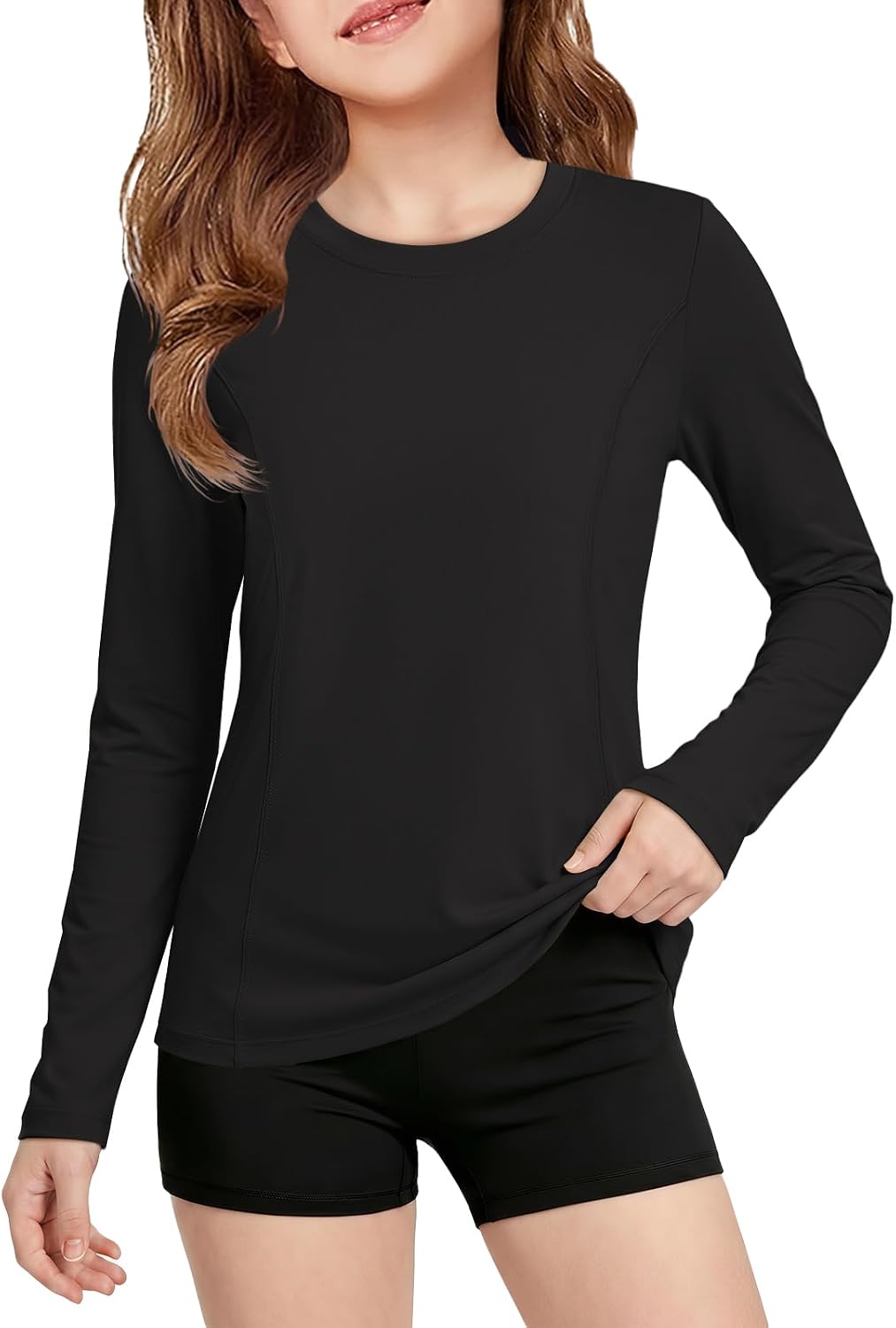 Girls Athletic Long Sleeve Shirts Quick Dry Neon Yoga Lightweight Kids Tops