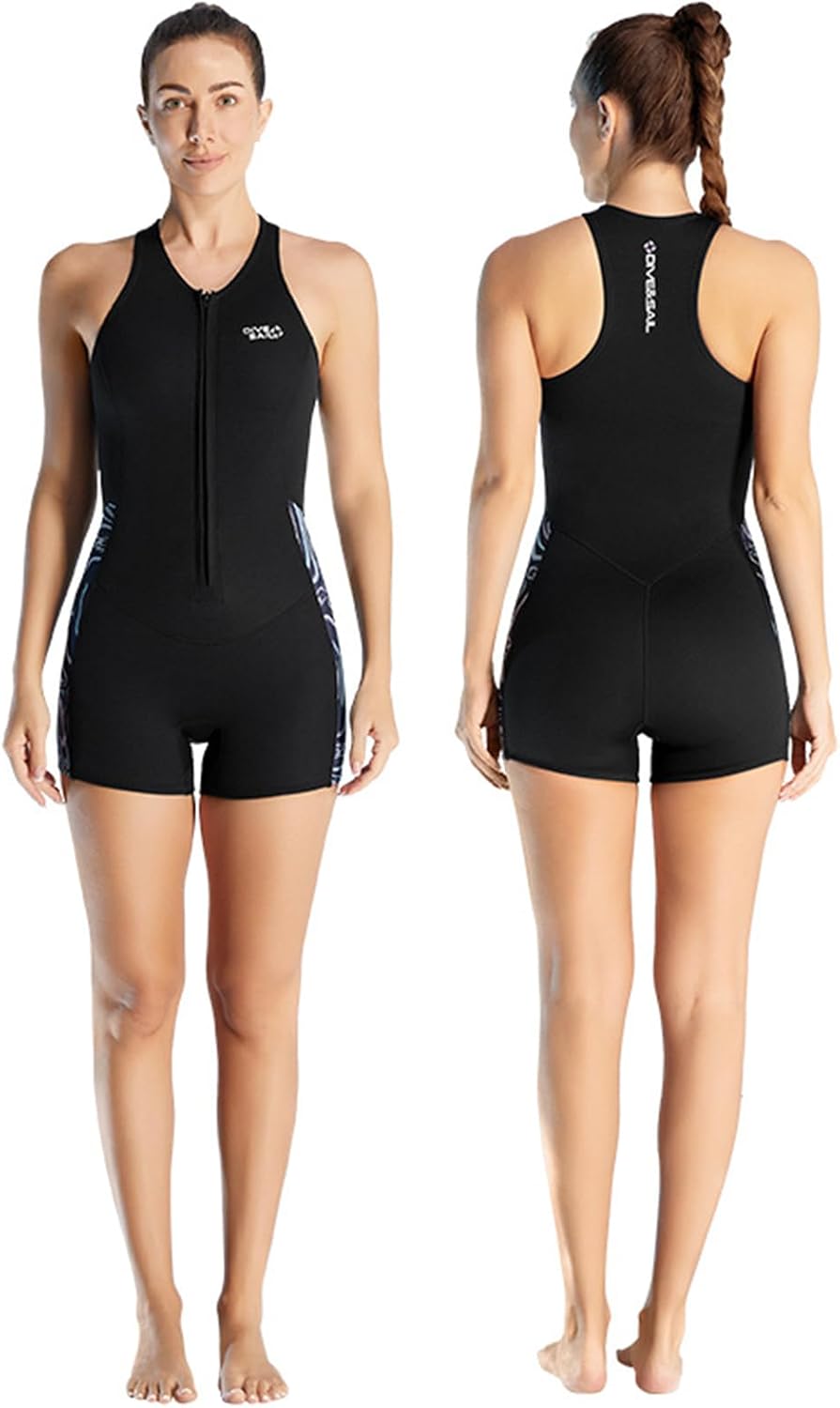 Women Neoprene Wetsuit, Sleeveless Wetsuits for Women, 2mm Diving Shorty Suit with Front Zipper for Swimming Diving Snorkeling Water Sport